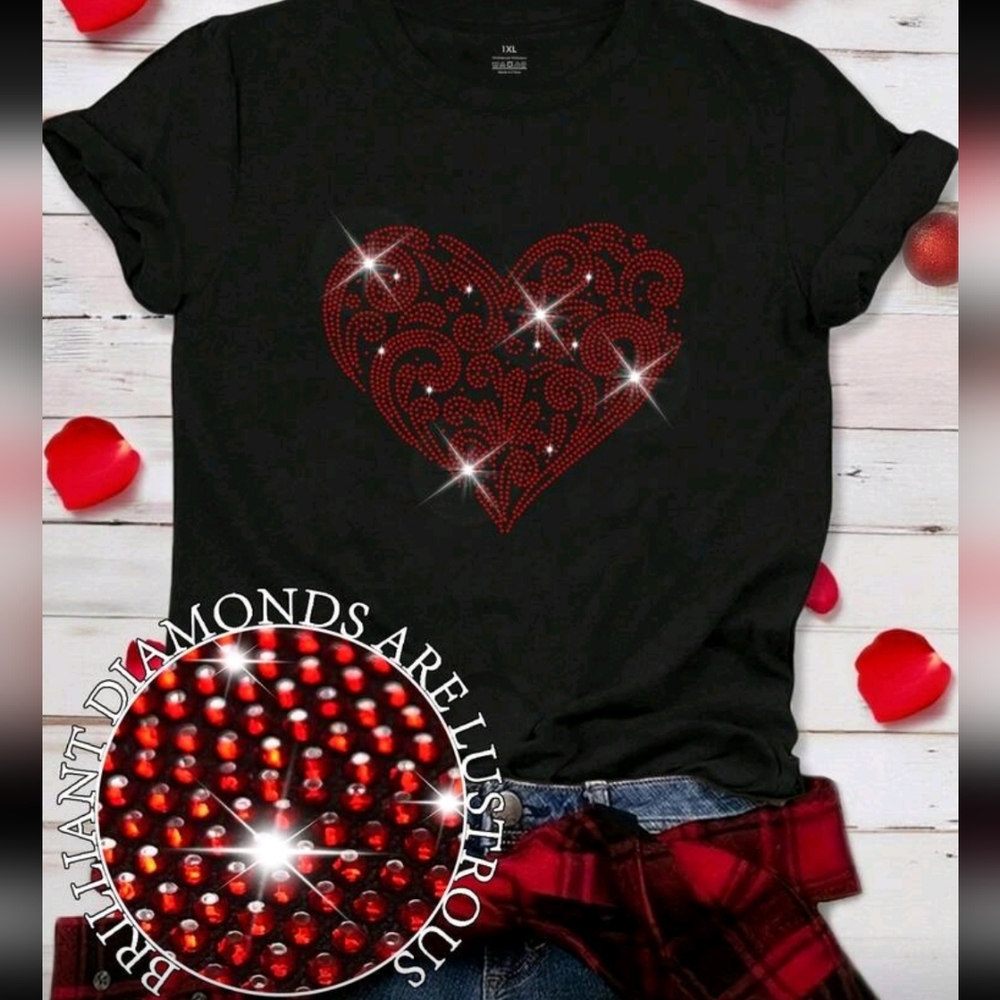 Black T-Shirt with Red Heart Design - Picture 2 of 3